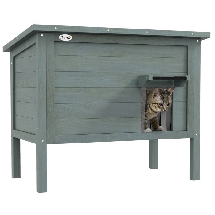 Maison pour chats - PawHut - avec toit ouvrable - surélevée - isolée avec toit asphalte - 85 x 50 x 685 cm - gris foncé et noir