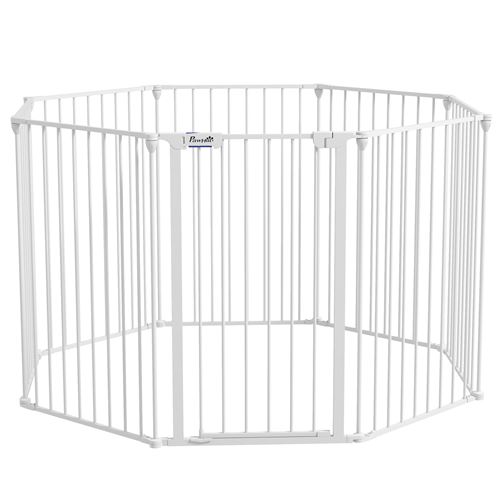 Barrière de sécurité parc enclos chien modulable pliable porte verrouillable intégrée 8 panneaux acier PP blanc