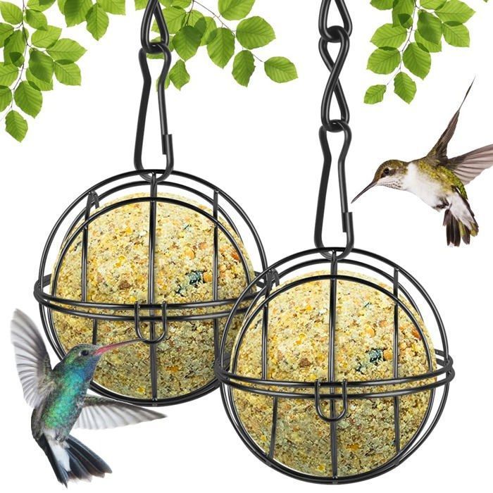 Mangeoire à oiseaux en boule de graisse 2 supports en métal pour boules de graissesphérique avec 2 crochets diamètre 7CM (B)