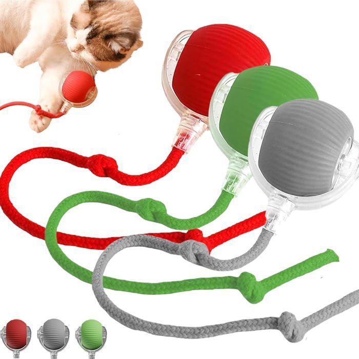 Lot de 3 jouets interactifs pour chat balles roulantes rayes rechargeables USB jouets tournants automatiques - Toutes tailles Label