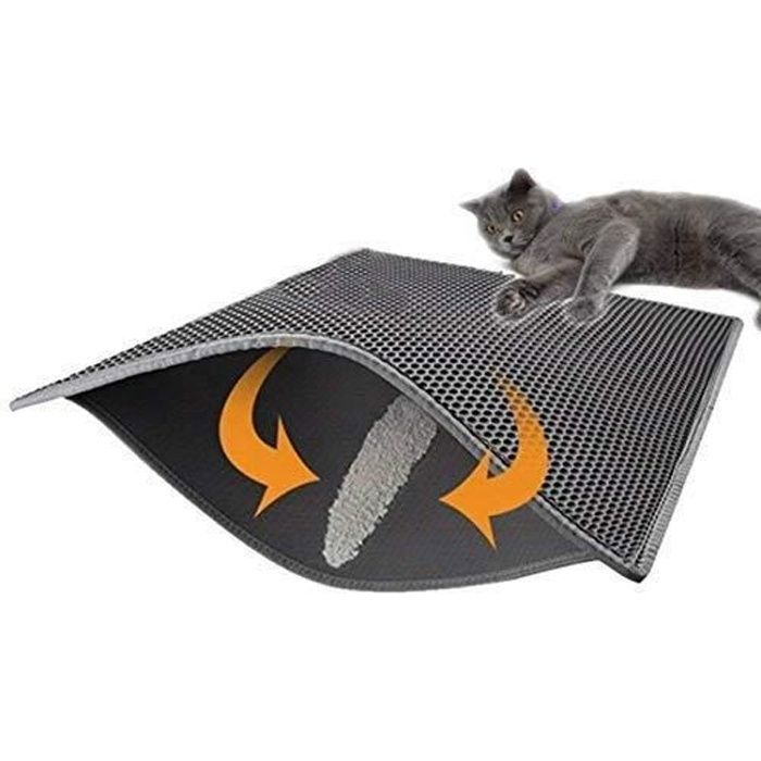 Tapis de litière pour Chat Pliable Double Couche Nid dabeille étanche Chat Mangeoire Tapis de Protection de Sol et Tapis
