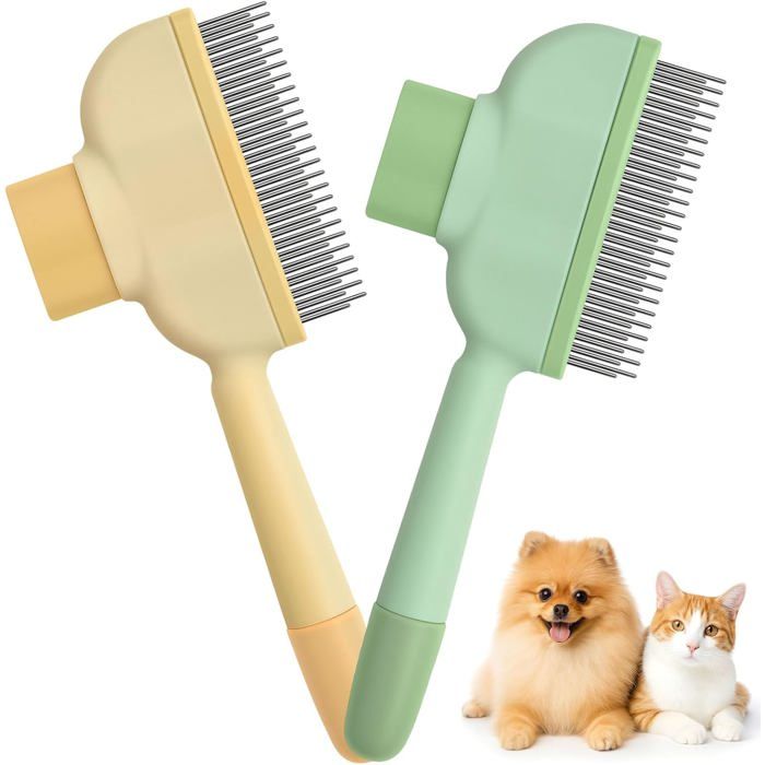 Lot de 2 brosse chat auto-nettoyante Brosse pour chat et chien peigne doux pour poils longs et courts
