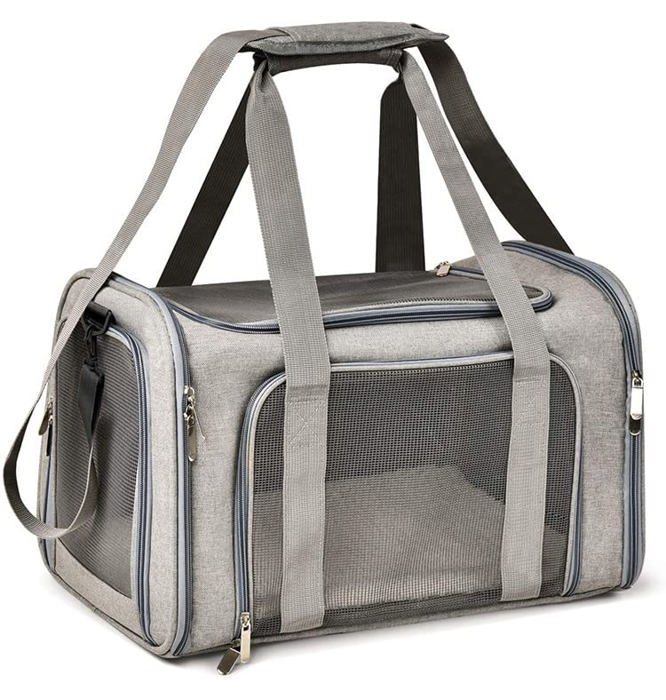Sac Transport Chat Chien Caisse de Transport Pliable Sac pour Animaux de Compagnie Caisse de Transport Chat Respirant(S Gris)
