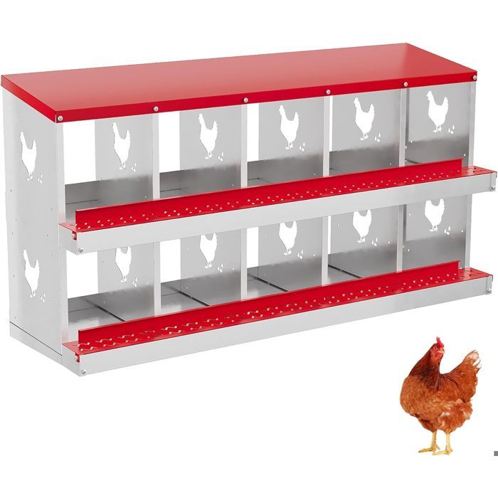 Pondoir pour Poules NichoirsBoîte à Nid à 10 Compartimentsmétallique mural pour poules136×43×67 cmROUGE