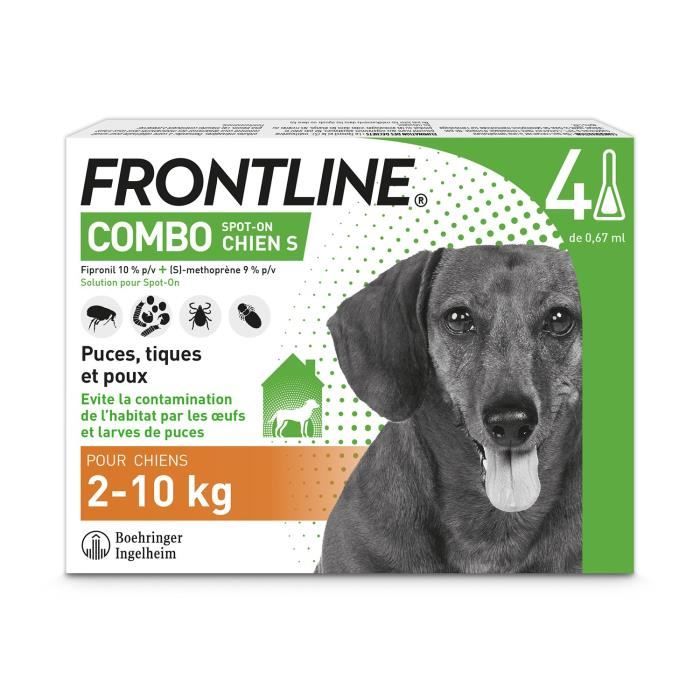Frontline Combo chien - Anti-puces anti-tiques pour chien S - 2-10kg - 4 pipettes