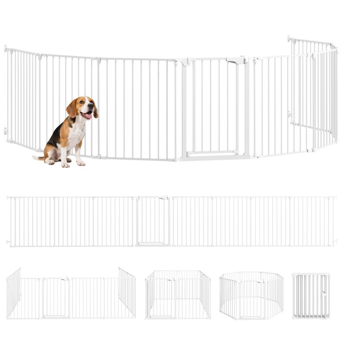 Barrière de sécurité chien - parc enclos pour chien et enfant - PawHut - pliable et modulable - 8 panneaux usage intérieur - blanc