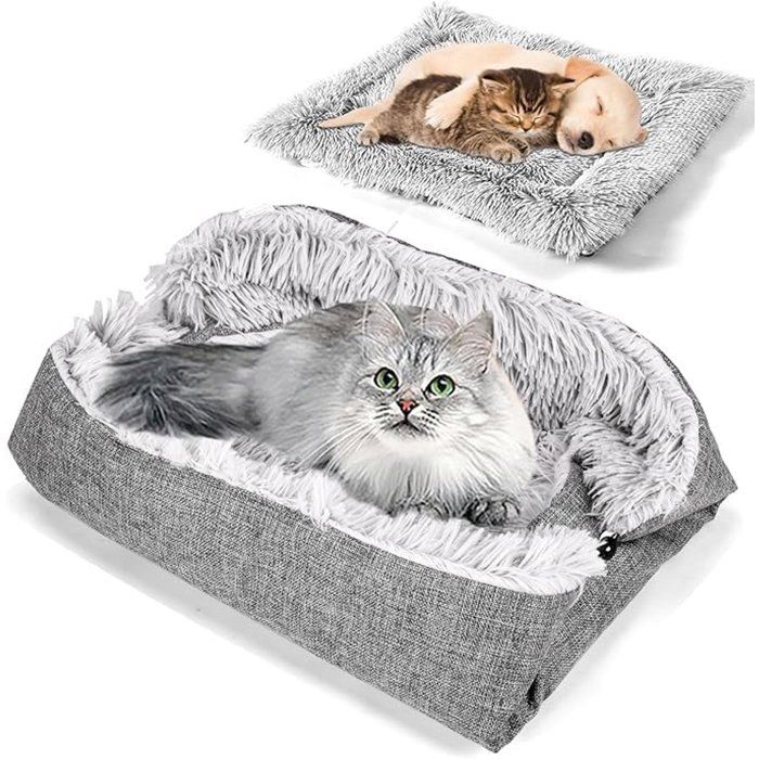 Panier doux et chaud pour chat - Tapis lavable - Coussin moelleux - Panier et tapis 2 en 1 - Confortable pour chats et petits