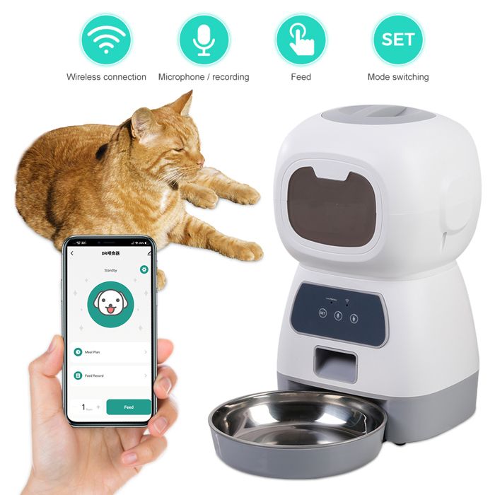 Distributeur Croquettes Automatique WIFI- Distributeur Croquettes Chat avec Minuterie Programmable - Grande capacité 3.5L