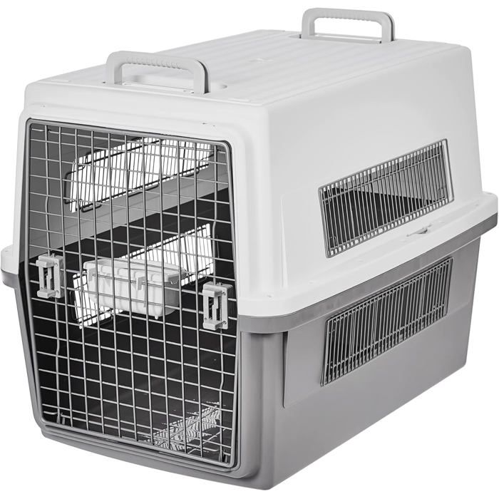 Cage de transport pour chien avec porte verrouillable blanc/gris panier boîte pour voyage transport chat gamelle amovible