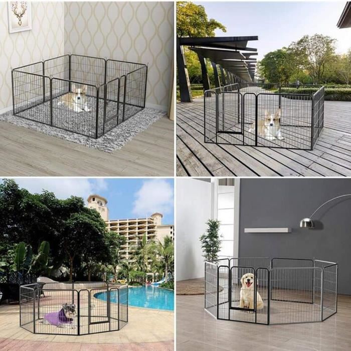 Parc Enclos Extérieur ou Intérieur pour Chiot Chiens Chat Lapin - YIPEEMA - Modulable Pliable 6 Panneaux - Noir