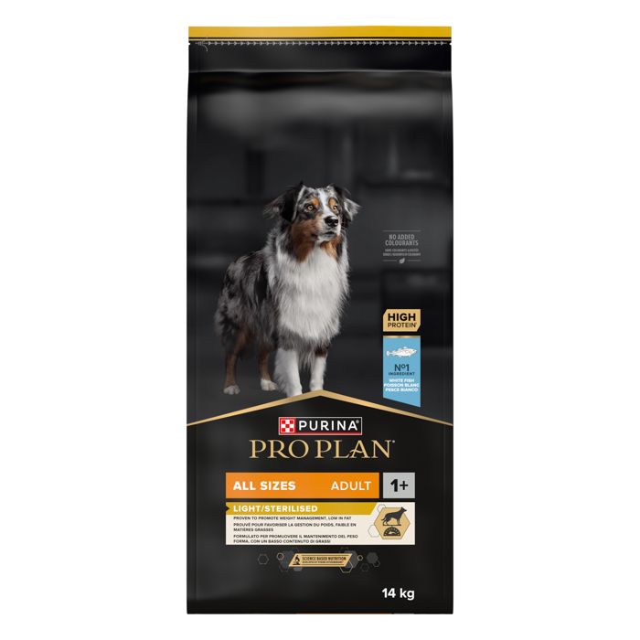 PRO PLAN All Sizes Adult Light / Sterilised Riche en Poisson blanc - 14KG - Croquettes pour chiens adultes