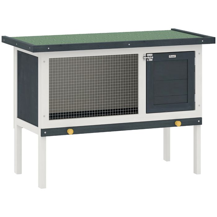 Cage à lapin - PawHut - sur pied - avec niche intérieur toit ouvrant porte verrouillable - 90 x 45 x 65 cm - noir blanc