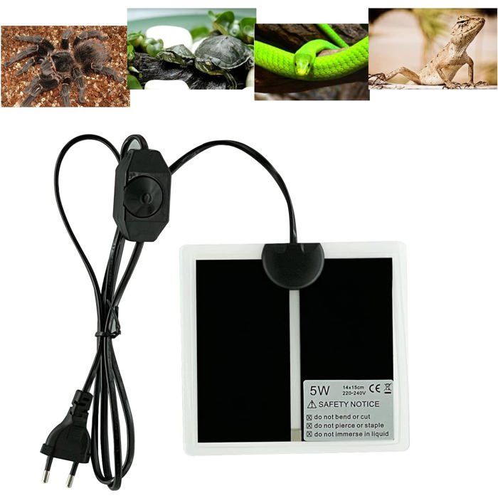 Tapis Chauffant Reptile Réglable -  - Thermostat Intégré - Terrarium 15x14cm 5W - Pour Tortues Serpents Lézards
