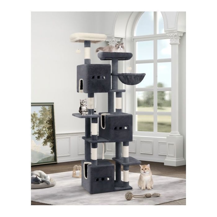 Grand arbre à chat de 193cm cadre descalade pour chatarbre à chat à 7niveaux avec 7grattoirs3grottes3 pompons et 2plates-formes