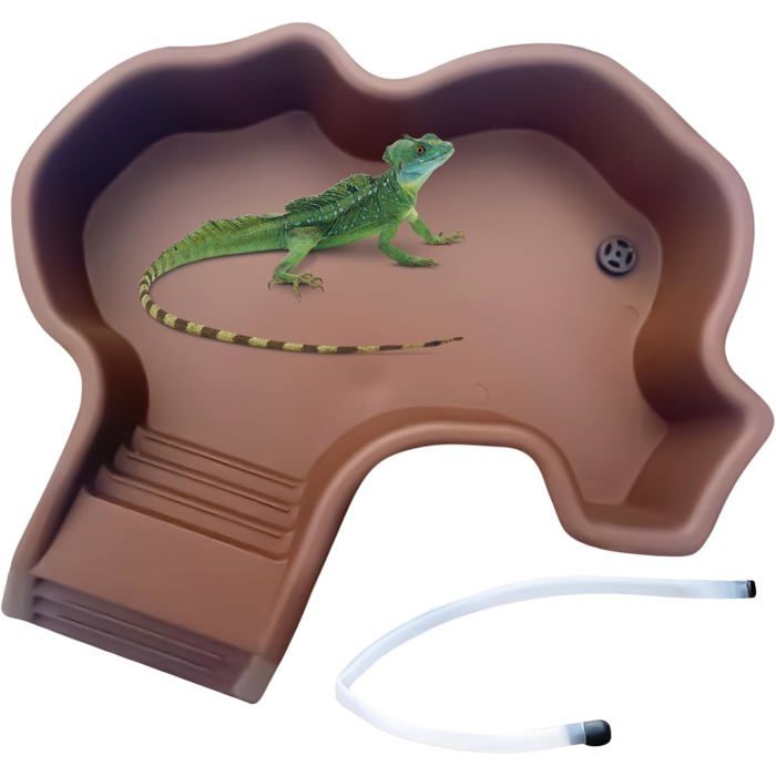 Piscine pour Tortues - Abreuvoir pour Reptile avec Rampe dAccèsBac de Trempage Aménagement Nettoyage Facile Égouttage