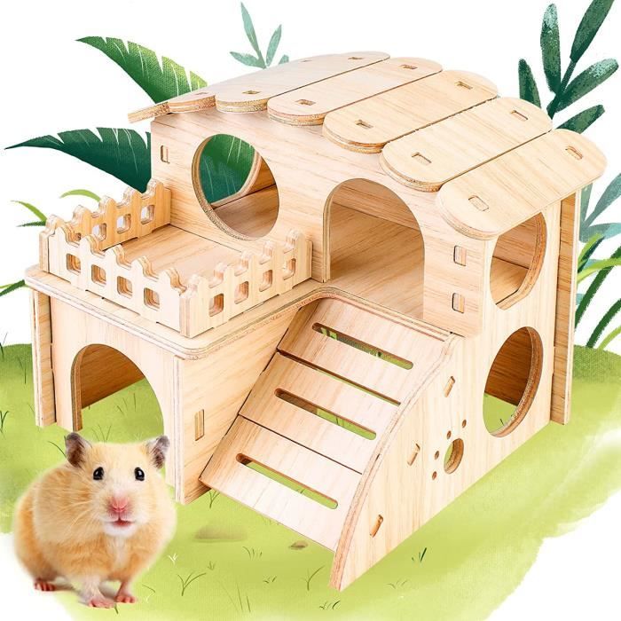 Maison pour Hamster - Maison de Cochon dInde - Bois Écologique - 2 Étages - Facile à Installer - Durable