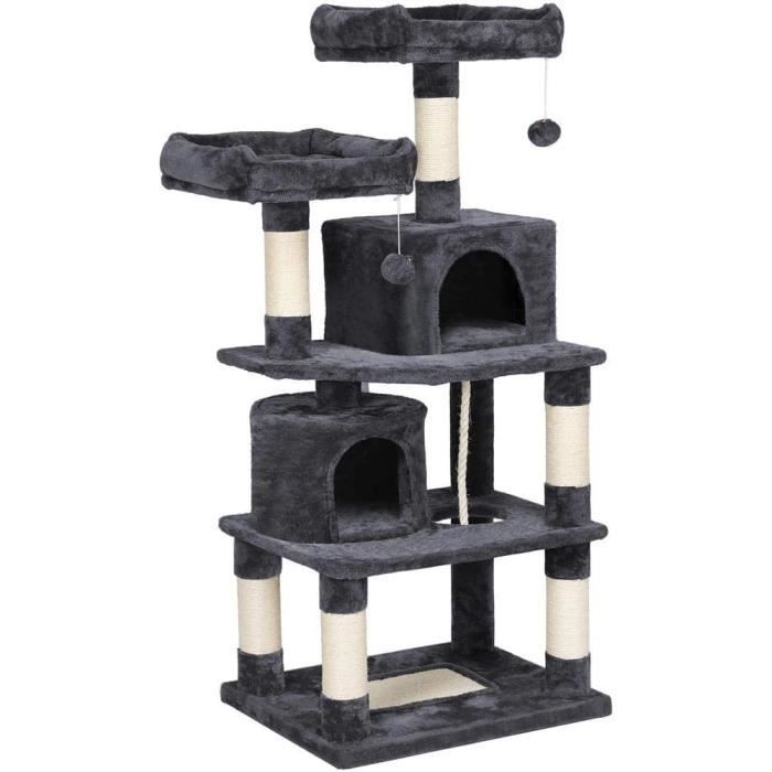 Yaheetech Arbre à Chats 145 cm Griffoir Grattoir avec Griffoirs 30x20cm sur La Base-2 Niche-2 Perchoirs-2 Boules de Pelu 591009