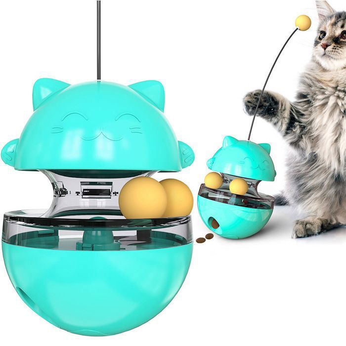 jouet interactif pour chat jouet 2 en 1 pour animal domestiqueballe interactive pour chat avec bâton amusantjouets pour chat -bleu
