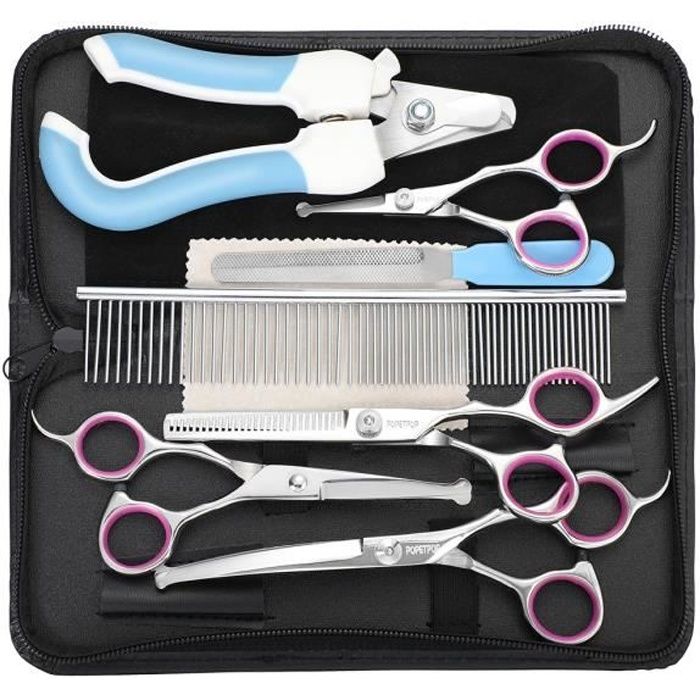 Kit de ciseaux de toilettage pour chiens de pour animaux de compagnie en acier inoxydable à pointe ronde   CISEAUX - COUPE-NOEUDS