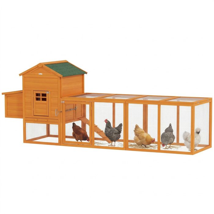 Poulailler - PawHut - avec pondoir niche séparée plusieurs portes bac amovible -  pour 3 à 6 poulets - en bois massif - orange