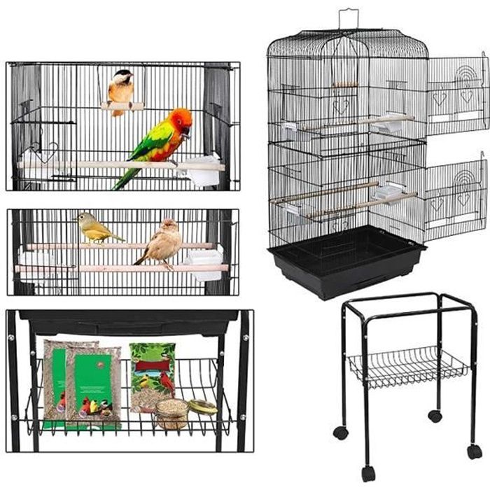 46 x 353 x 1506 cm Cage Oiseaux sur Roulettes Volière Portable pour Perruche Calopsittes Inséparables Mandarins Canaris
