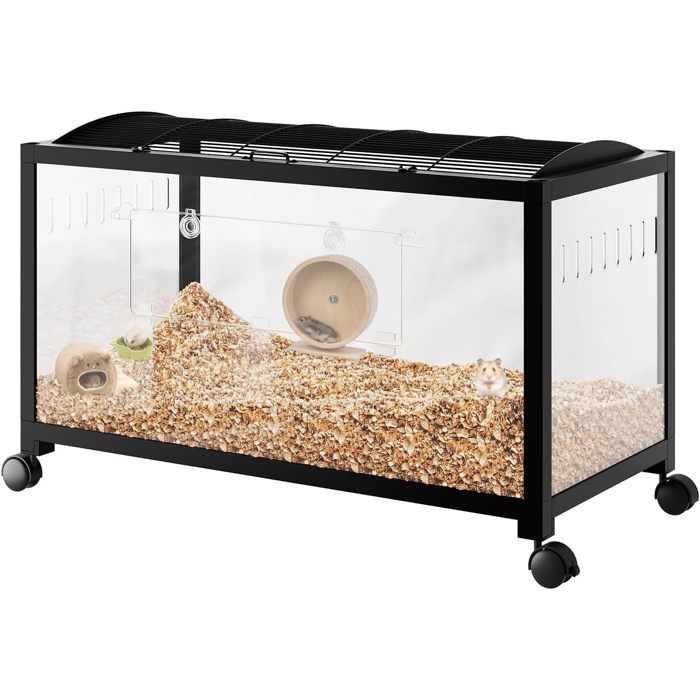 Cage en métal pour hamster rat - Vue à 360° - 97 x 47 x 51 cm (L x l x H) - En verre acrylique - Ventilation suffisante-NOIR