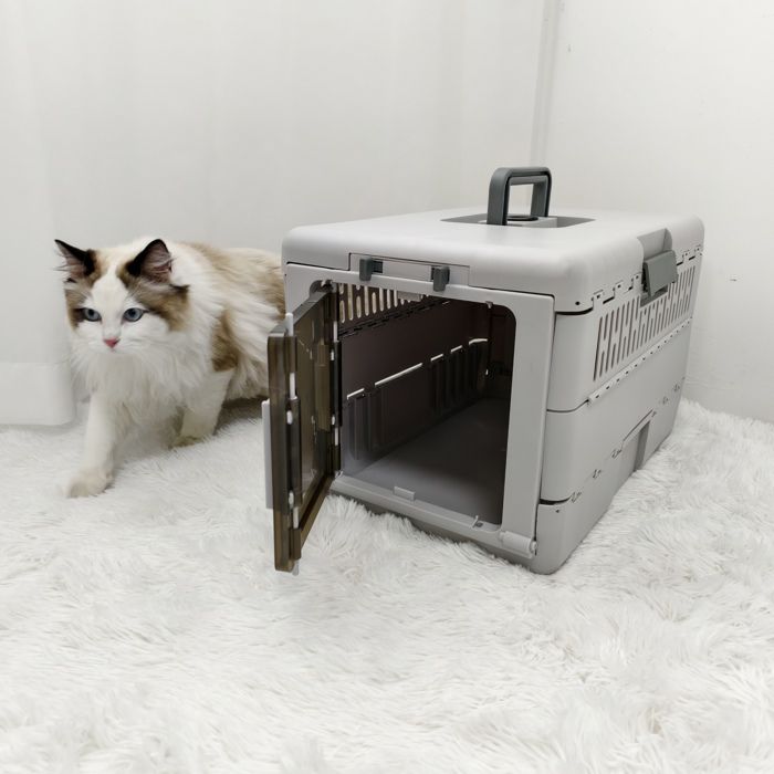 Cage de transport - 48 x 32 x 31.5 cm - Box de transport pour chien et chat - Gris
