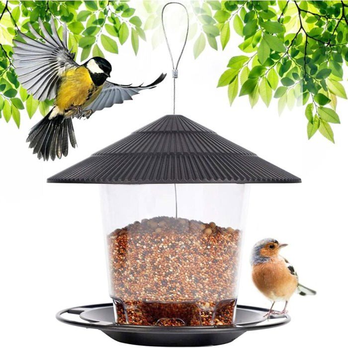 Mangeoire à Oiseaux - ODIPIE - Grande Capacité - Extérieur - Gris - Pour Oiseaux Sauvages