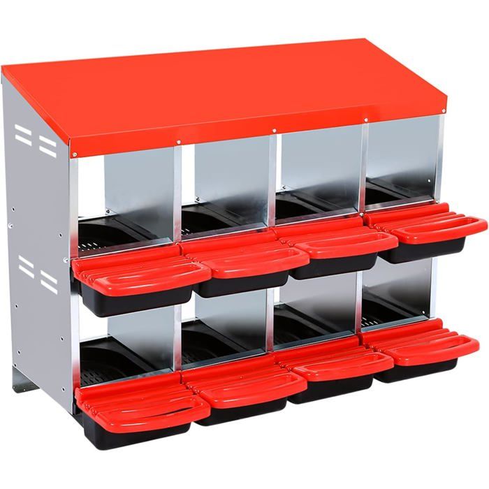 Boîte à Nid pour Poules Coop pour 10 Poules Pondeuses Boîte à Nid à 10 Compartiments Cage à Poules en Acier，Rouge