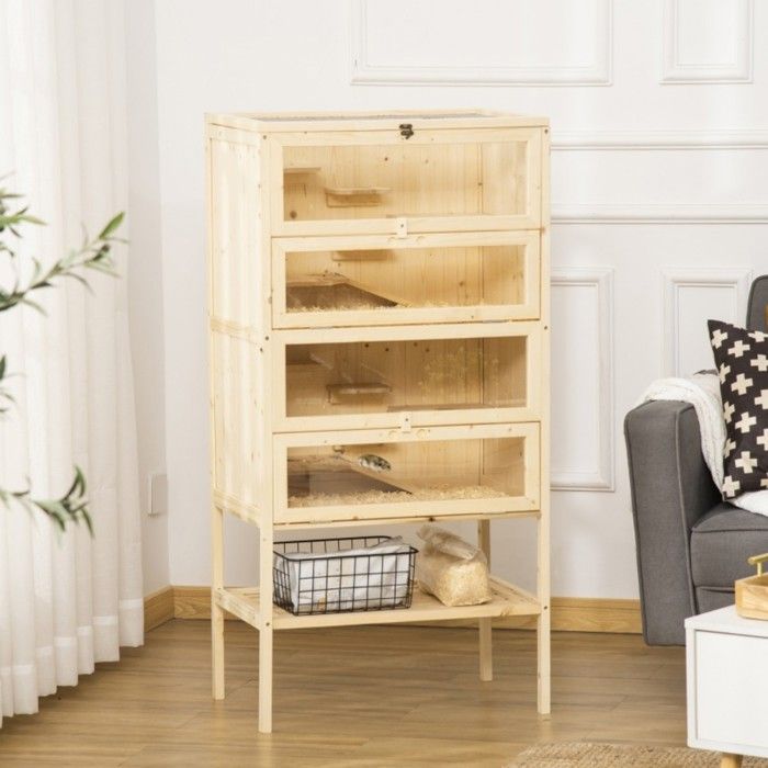 Cage hamster bois 5 niveaux 120x60x40 cm - Grande cage rongeurs souris toit grillagé avec rampes - Habitat naturel petit animal