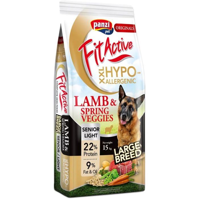 Fit Active Senior XXL 15kg – Croquettes hypoallergéniques à l’Agneau – Aliment pour Grands Chiens âgés