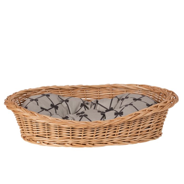 Panier en osier naturel 60 cm avec coussin beige - pour chien & chat fabriqué en Pologne