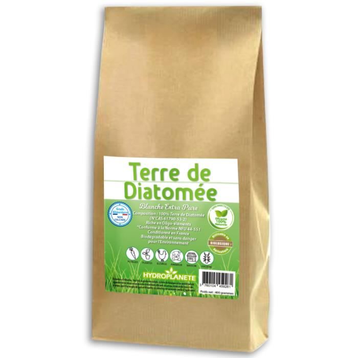 Terre de Diatomée Blanche - sachet 400g - Grade Alimentaire - Utilisable en Agriculture Biologique