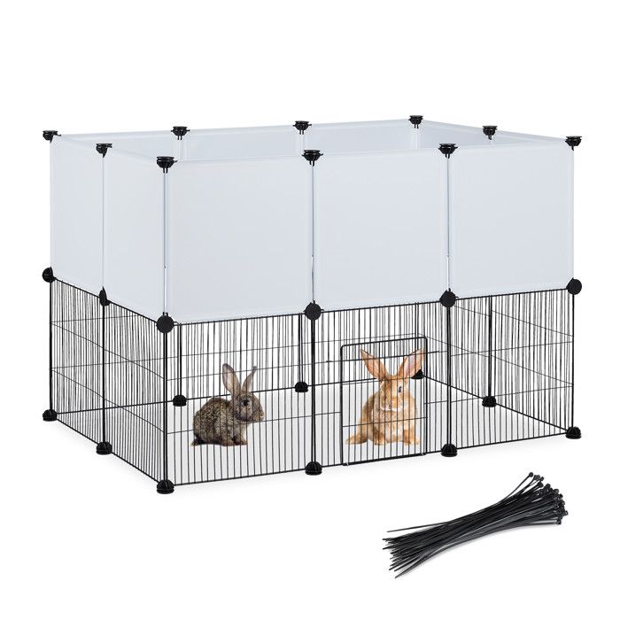 Relaxdays Cage extérieur lapin en panneaux à assembler HLP 725 x 110 x 74 cm pour petits animaux noir/blanc
