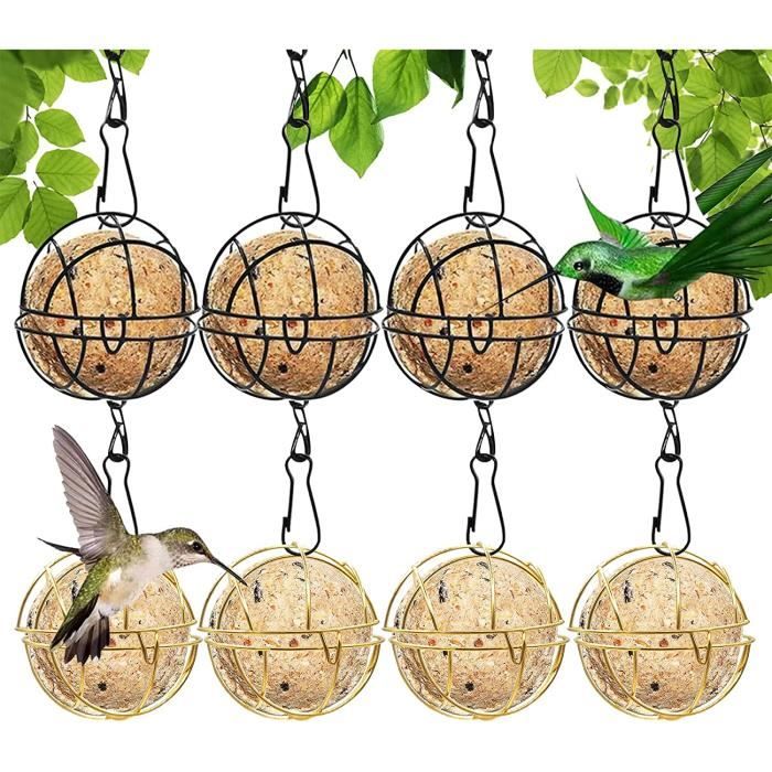 Mangeoire à Boules de Graisse - 8 Pcs - Suspendue à Boule - Oiseaux - Métal