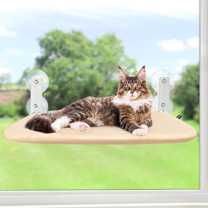 Hamac Chat Fenetre Ventouse Panier Perchoir Suspendu pour Petits Pliable Transat Ttagere Lit Support Fenêtre pour Chat (BeigeM)