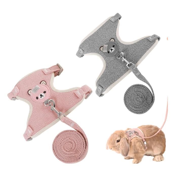 2 Pièces Harnais pour Lapins Nain Laisse Réglable pour Lapins Harnais Furet Harnais et Autres Petits Animaux(Gris Rose)