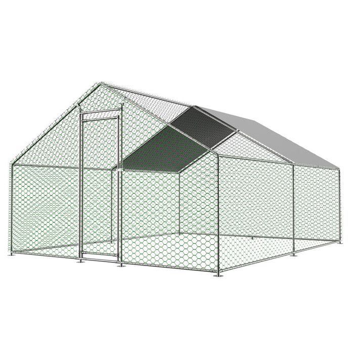 Poulailler en plein air - 3x4x2m avec serrure de sécurité et toile PE imperméable enclos en métal