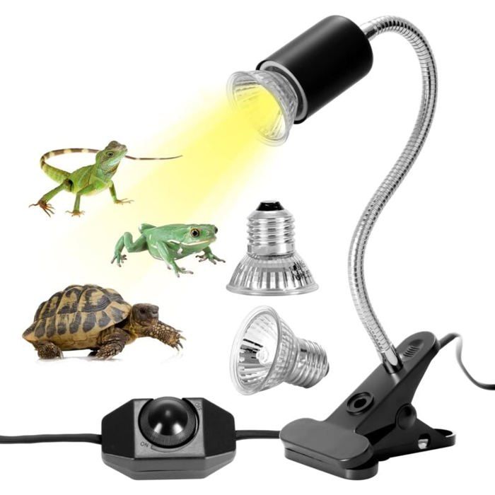 Kit Lampe Chauffante pour Tortue Terrestre 2 Ampoules UVA UVB 25W 50W Lampe Rotative pour Reptiles ETAGERE SOUPLE