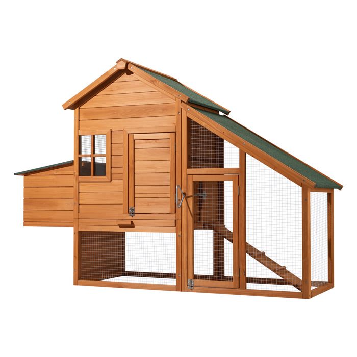 Wiltec Poulailler avec Nichoir et Enclos – 1720 x 660 x 1200 mm – en Bois sapin – avec Grillage et Bac à crottes galvanisé – Maison