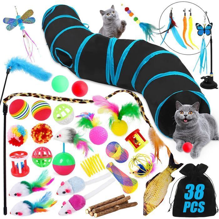 Kit Jouet pour Chat - 38 Pièces Animaux Domestiques Toys pour Chaton Minou - Boule Tunnel et Jeu