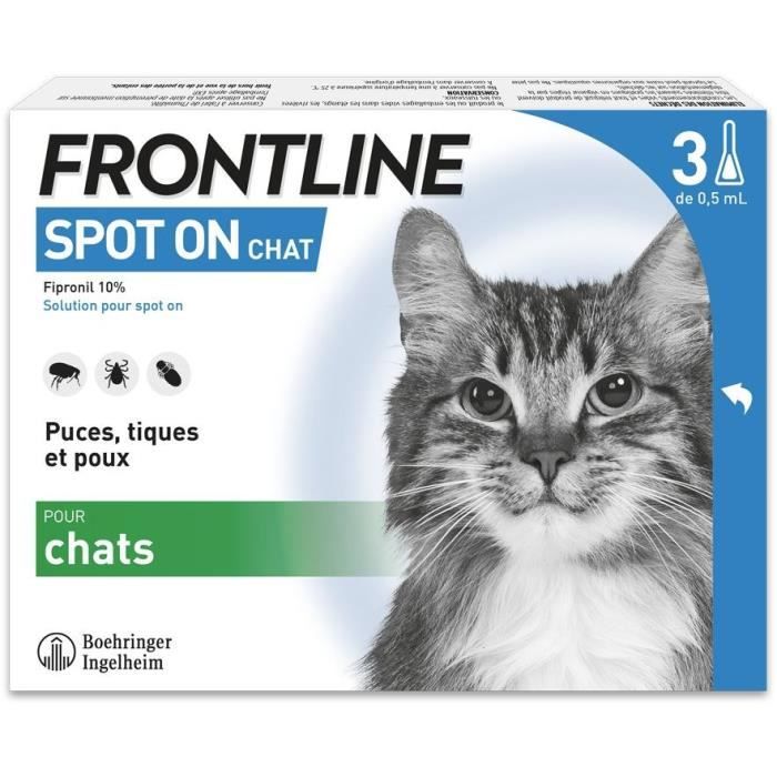 Frontline Spot On chat - Anti-puces anti-tiques pour chat - 3 pipettes