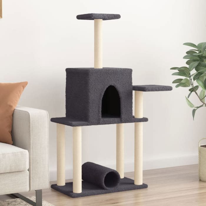 vidaXL Arbre à chat avec griffoirs en sisal gris foncé 122 cm 172090