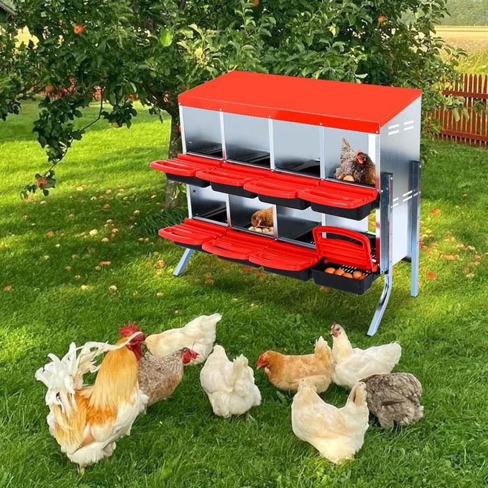Pondoir pour Poules Nichoirs sur piedBoîte à Nid à 8 Compartimentsmétallique mural pour poules107X52X95CMROUGE