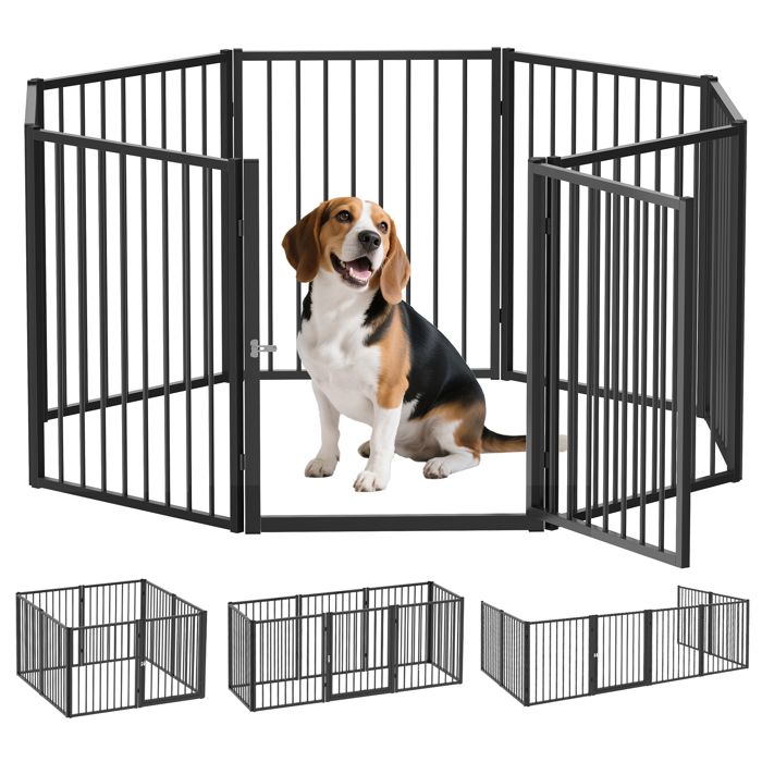Parc pour chien - PawHut  - parc pour animaux - 8 panneaux - clôture portable pliable - noir
