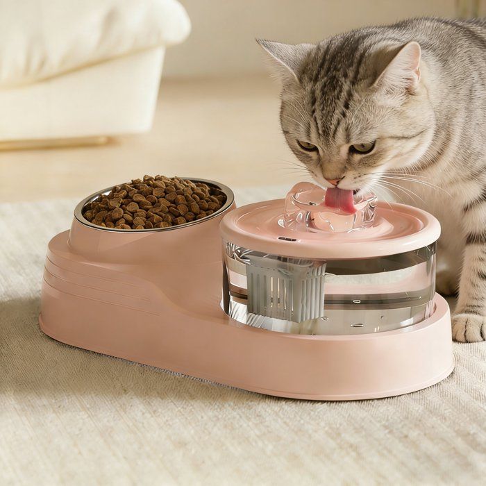 Fontaine à Eau pour Chat Chien Grande Capacité Système de Filtration Nettoyage faciles avec Gamelle en Acier Inoxydable - Rose