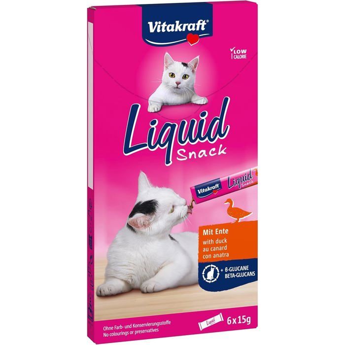 Friandises pour chats - YUMI MAZAO - Vitakraft Liquid Snack - Canard - Bêta-glucanes - Sachets individuels