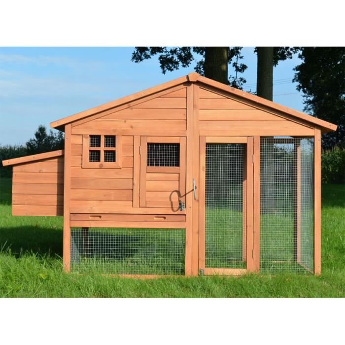 Poulailler en bois pour jardin extérieure poules cage canard équipé 2 perches 190 x 67 x 117 cm Poulailler de luxe 143
