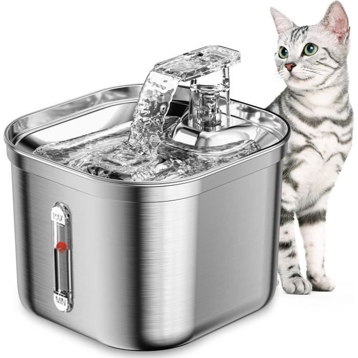 Fontaine Eau Chat - Acier Inoxydable - Ultra-Silencieuse - 22L - Lavable au Lave-Vaisselle - Fentre de niveau visible -