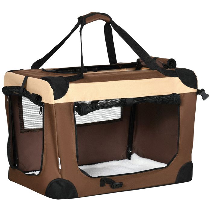 PawHut Sac de transport pliable pour chiens et chats avec 2 bretelles 60 x 41 x 41 cm Marron